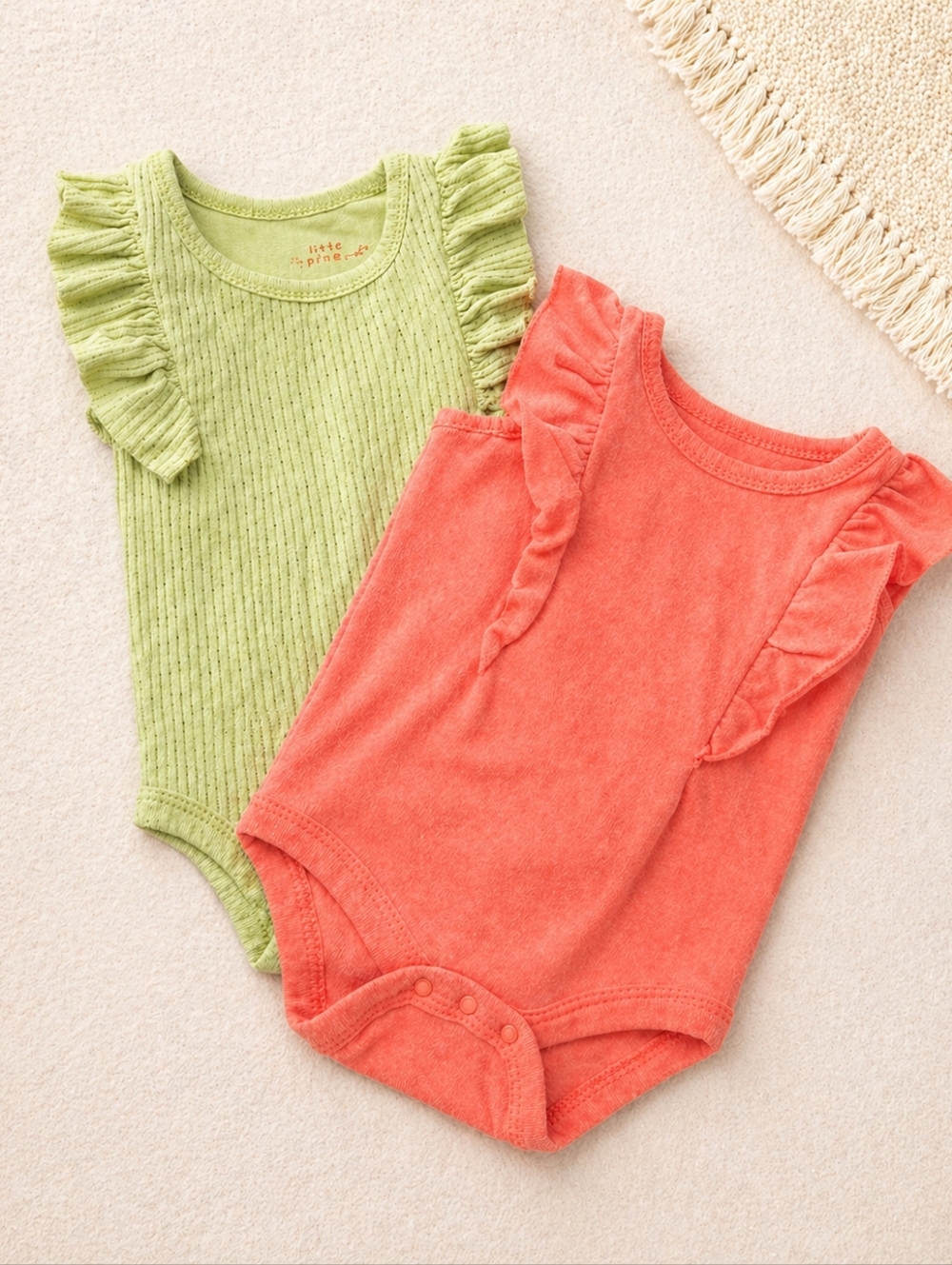 Cat & Jack Baby Girl Newborn Ruffle Bodysuit Bundle: Pink & Yellow Green Ribbed